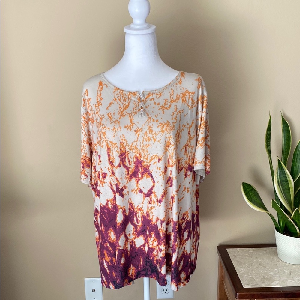 Breckenridge Woman Short Sleeve Blouse Purple and Orange 3X